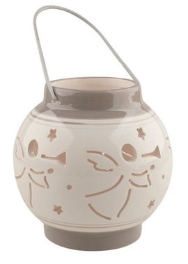 Ceramic Lantern with Angel, White And Grey 11,3 cm  