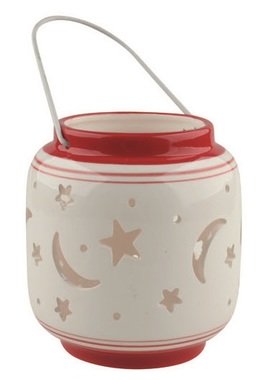 Ceramic Lantern Star Sky, White and Red 11 cm  