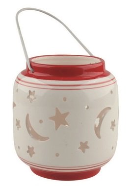 Ceramic Lantern Star Sky, White and Red 9 x 11 cm  