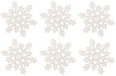Wooden Snowflakes W/Glitter 6 cm, 6 pcs 