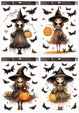 Window Cling with Glitter Witch with Pumpkin 35 x 50 cm