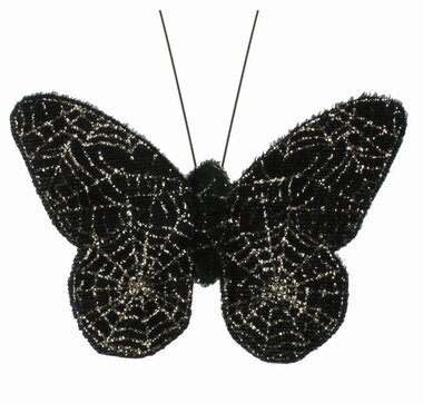 Butterfly with Cobwebs black 8 x 5.5 x 1 cm on clip