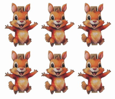 Squirrel wooden 4 x 5 x 0.3 cm on a peg, 6 pcs in a bag