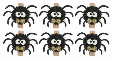 Spiders made of Felt 4.5 x 3 x 0.3 cm on a peg, 6 pcs in a bag