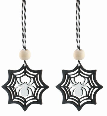 Wooden Spider Webs black for hanging o 6 x 0.5 cm, 2 pcs in a bag