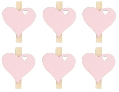 Wooden Heart w/Clip 3 cm 6 pcs