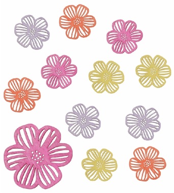 Wooden Flowers mix of four colors 2,5 x 2,5 x 0,3 cm, 12 pcs in a bag