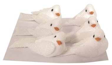 Polystyrene Doves with Glitter 5 x 3 x 2.5 cm, 6 pcs Bag