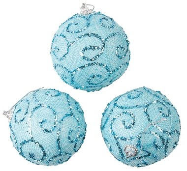 Polystyrene christmas balls 8 cm, Set of 3, Light Blue with Glitter