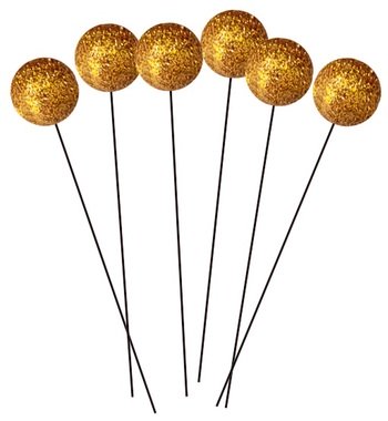 Balls on Stick w/Glitters Golden 1,5 cm, 12 pcs