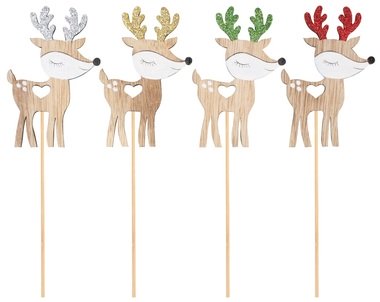 Wooden Reindeer with Antlers with Glitter 6 x 9 cm + stick