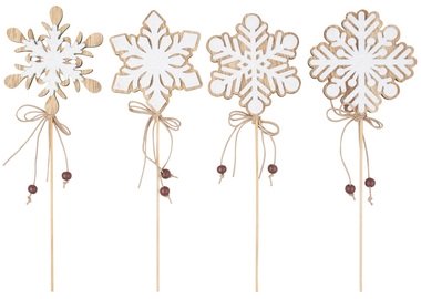 Wooden Snowflake with Glitter 7.5 cm + stick
