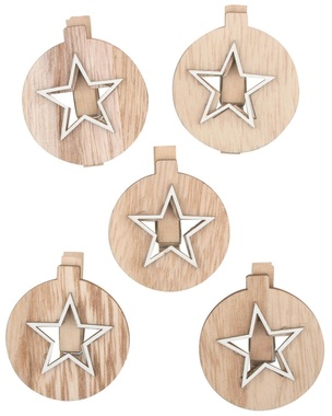 Wooden Snowflake on Peg 4,5 cm, 5 pcs