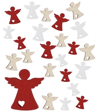 Wooden Angels Mix of Colours and Sizes, 24 pcs in a Box