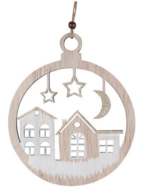 Hanging Wooden Ball with Gold Glitter 19.5 cm