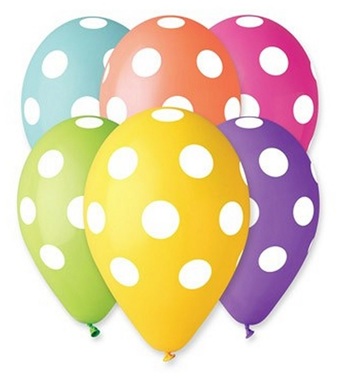 Balloons – printed polka dots, 30 cm, 5 pcs per pack, assorted designs