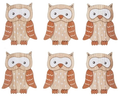 Wooden Owls 4 cm, 6 pcs