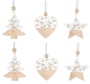 Hanging Wooden Decorations 6 cm, 6pcs