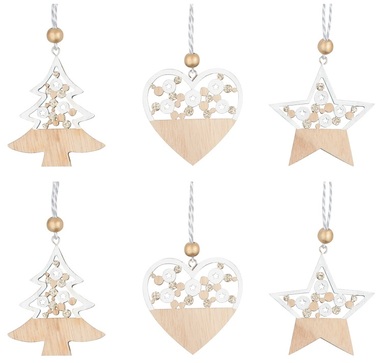 Hanging Wooden Decorations 6 cm, 6pcs