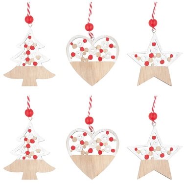 Hanging Wooden Decorations 6 cm, 6pcs