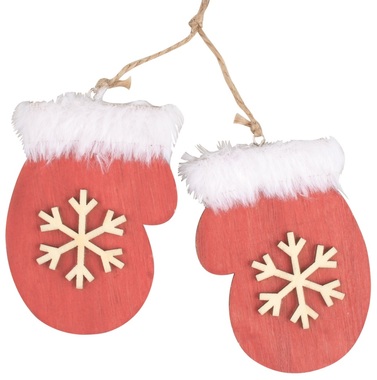 Hanging wooden gloves 9 cm, red