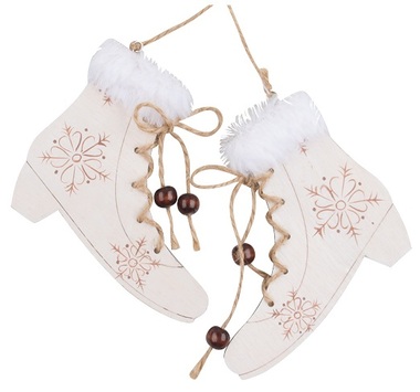 Hanging Wooden Winter Shoes 10 cm, White 