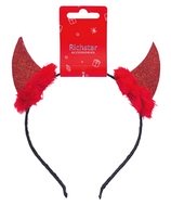 5630 Čelenka do vlasů čertovské rohy  z filcu s kožíškem červené, obvod 37 cm-1
