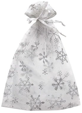 White Organza Bag with silver snowflakes 15x22 cm