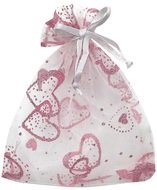White Organza Bag with pink hearts 15x22 cm