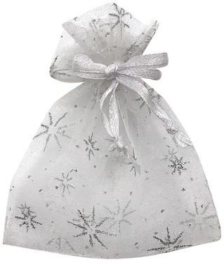 White Organza Bag with silver stars 15x22 cm