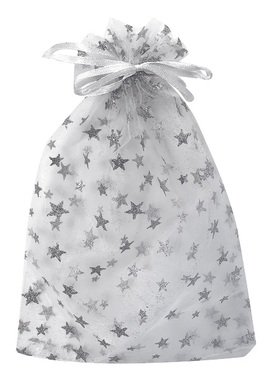 White Organza Bag with Glitter Stars 9 x 12 cm