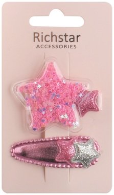 Hair Clips Pink Stars with Glitter 2 pcs