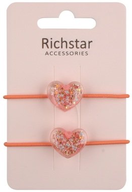 Hair Elastics with Heart with Glitter 2 pcs