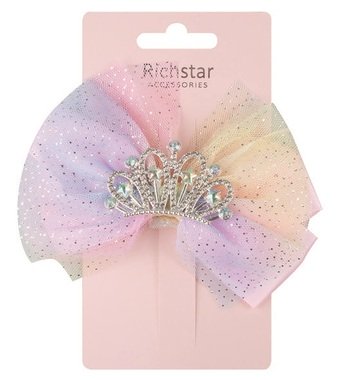 Crown Hair Clip with Rainbow Bow 12 x 10 x 3 cm