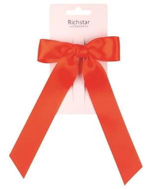 Red Hair Clip Bow 11.5 x 3.5 cm + 18 cm Ribbon