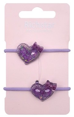 Elastic Bands with Hearts with Glitter Purple 2 pcs