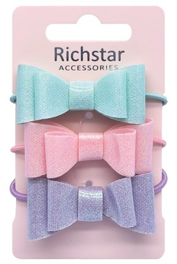 Elastic Bands with Bow and Glitter 3 pcs