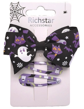 Halloween hair clips, purple, set of 3