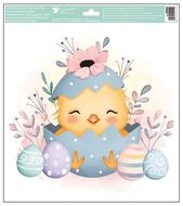 Decorative Window Cling – Chick with dark blue Egg