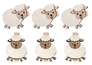 Wooden Sheep on a peg, 6 pcs