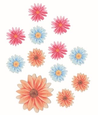 Flowers wooden colorful 3.5 x 3.5 x 0.2 cm, 12 pcs in a bag