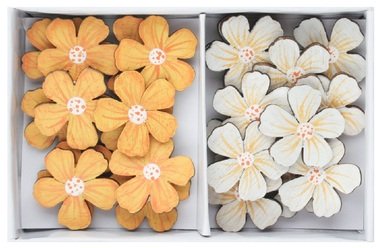 Wooden Flowers orange and white 2.5 x 2.5 x 0.2 cm with sticker, 24 pcs in a box