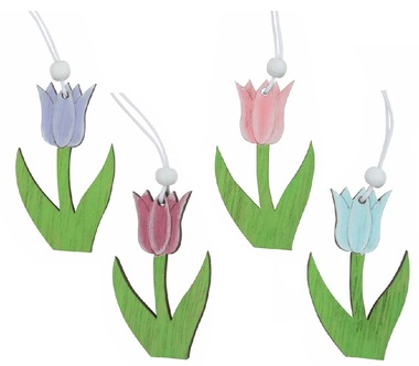 Wooden Flower 3.5 x 6 x 0.5 cm for hanging, 8 pcs in a box