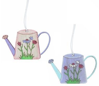 Wooden Watering Can purple 6.5 x 4 x 0.5 cm for hanging, 8 pcs in a box