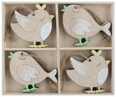 Wooden Bird 5.5 x 5 x 0.5 cm for hanging, 8 pcs in a box