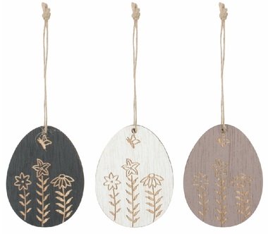 Wooden Eggs 5 x 7 x 0.5 cm for hanging, 6 pcs in a box