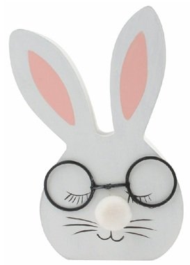 Bunny in glasses wooden white 7.5 x 13 x 2 cm, for standing
