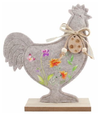 Rooster with a meadow motif made of felt 18 x 21 x 5 cm on a stand
