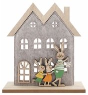 7172 Dekorace Dům z filcu se zaječ&iacute; rodinkou 21 x 23 x 5 cm na postaven&iacute;-1