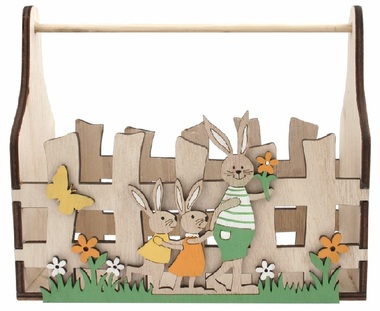 Wooden Fence Rabbit Family 18 x 15 x 7.5 cm